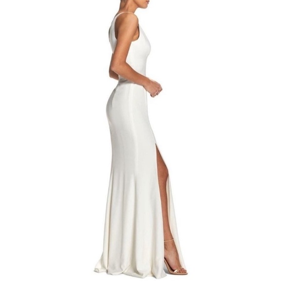 DRESS THE POPULATION Iris Slit Plunge White Gown Dress size small - Picture 2 of 12